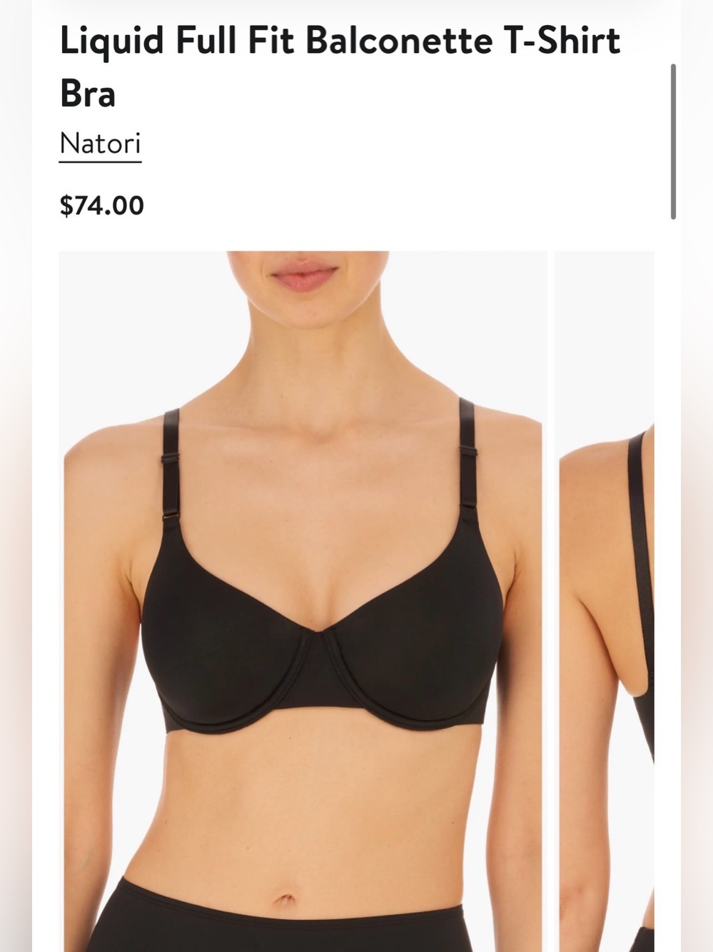 NEW Natori Liquid Full Fit Balconette T-Shirt Bra - Black 32C